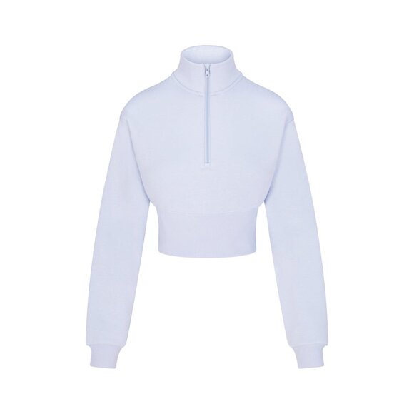 SKIMS COTTON FLEECE CROPPED HALF ZIP PULLOVER